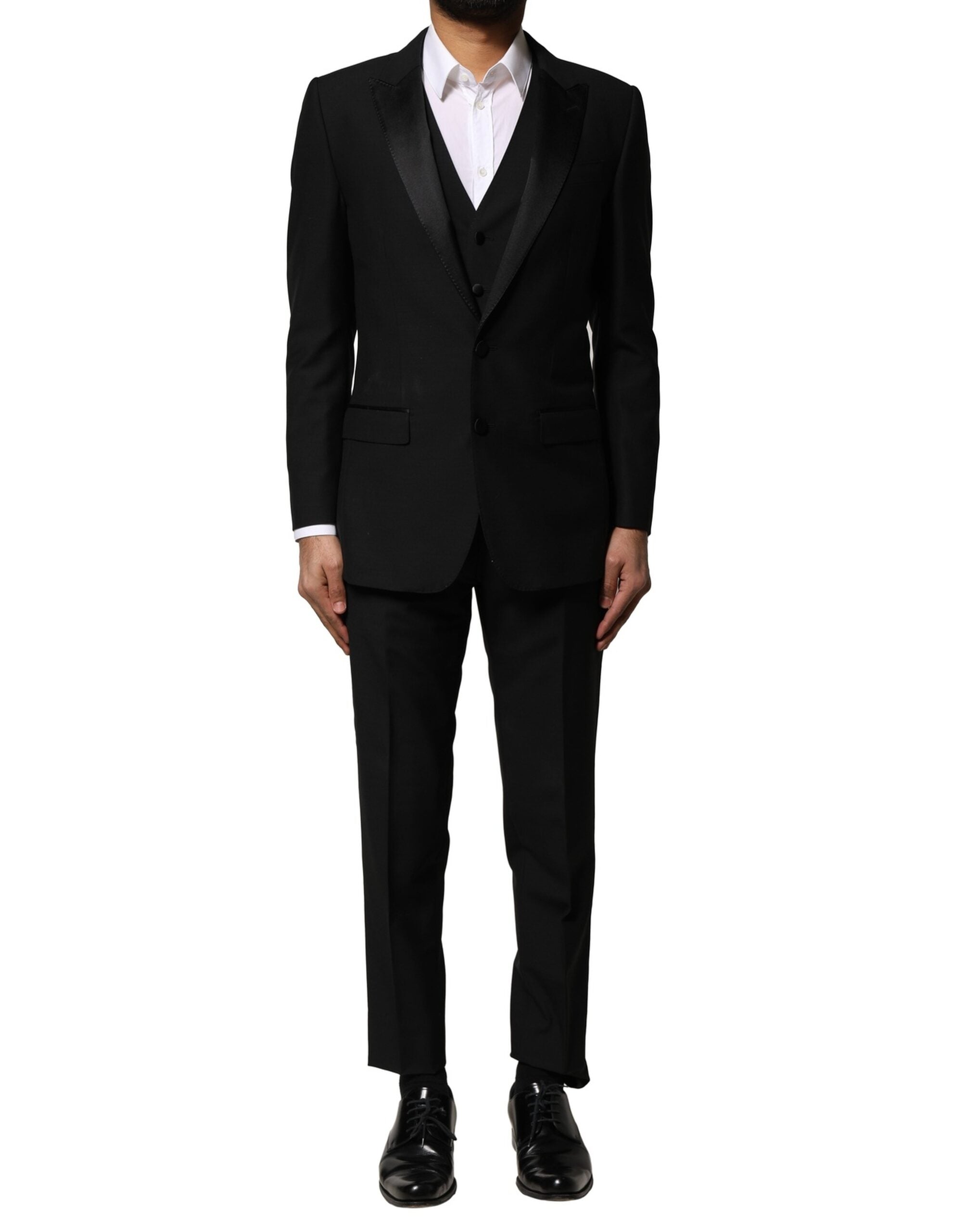 Virgin Wool Three-Piece Suit — Black