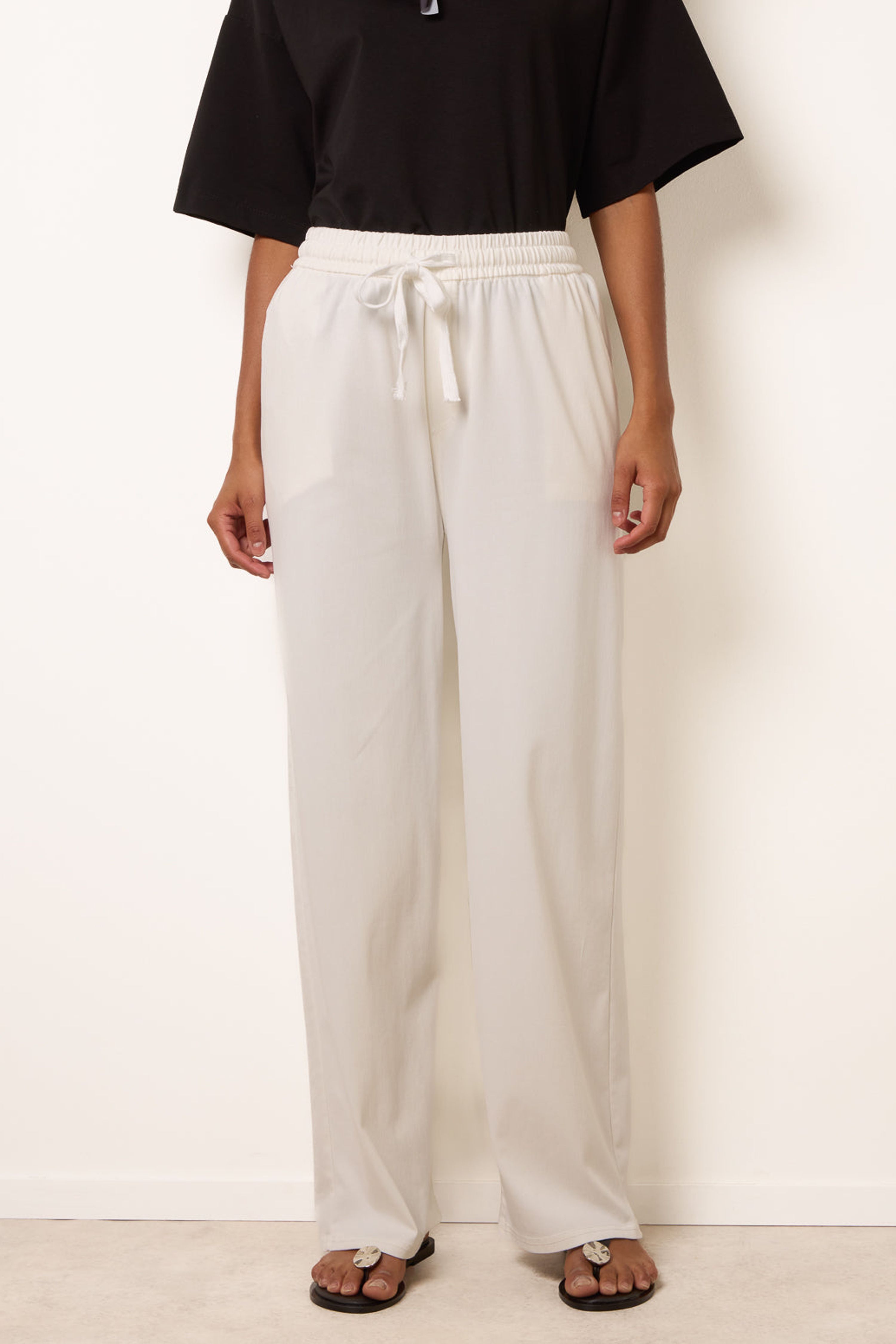 Blue Vanilla Women's White Elastic Waist Trousers | : Mediu