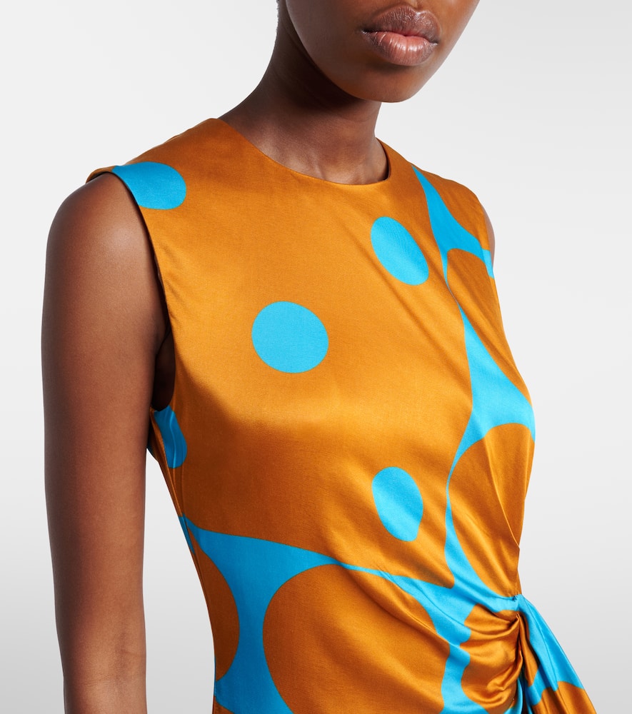 Draped printed satin midi dress