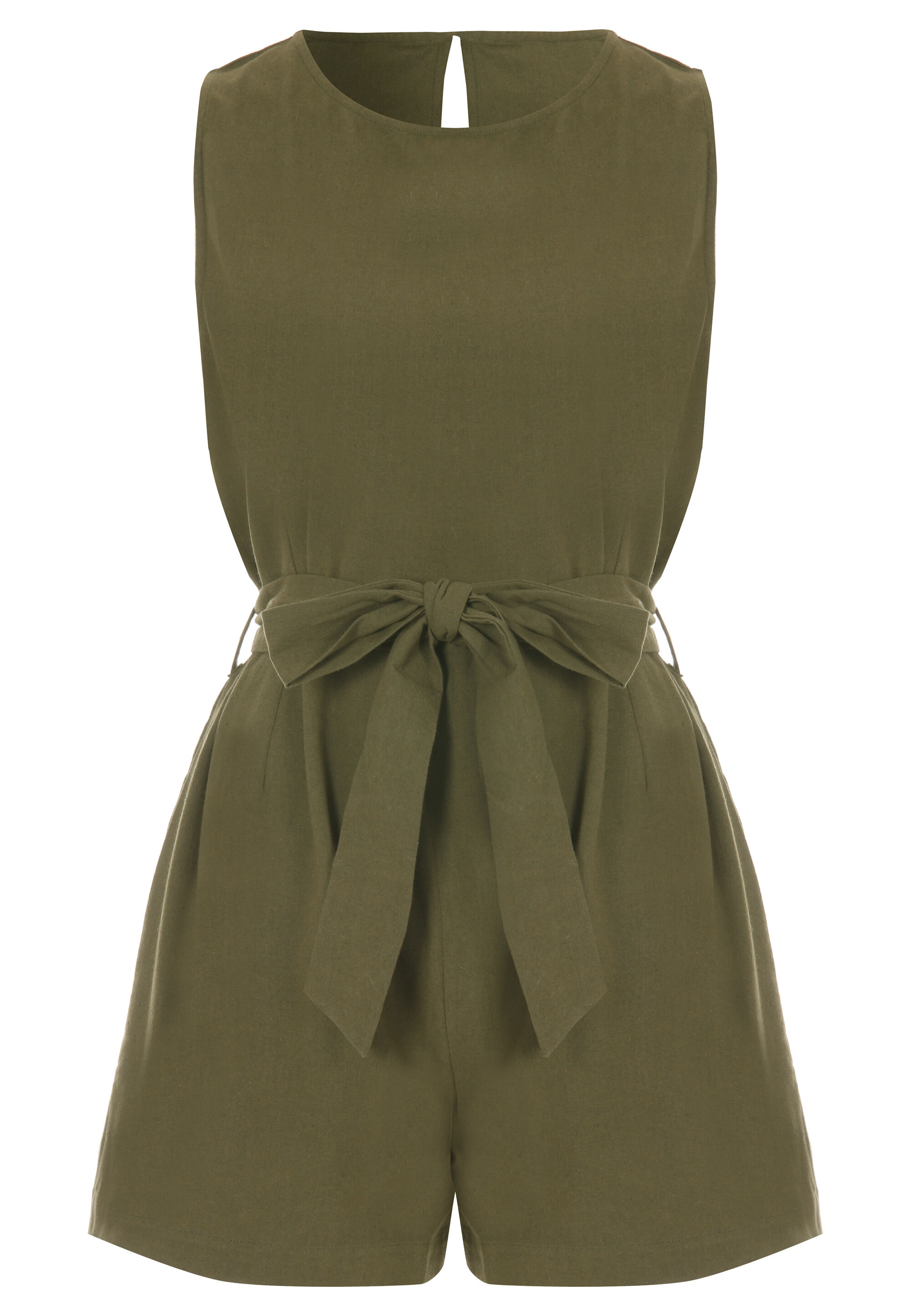 Womens Green Tie Waist Cotton Playsuit