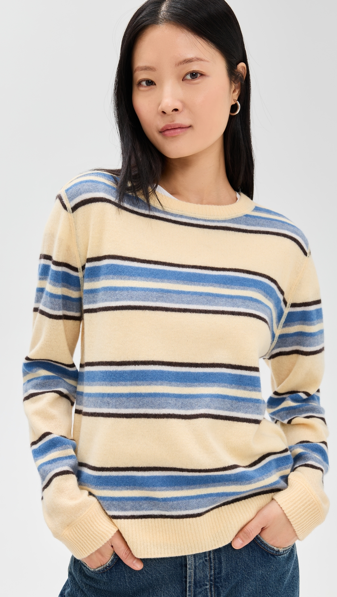 Cashmere Boyfriend Sweater Parmesan Multi Stripe 