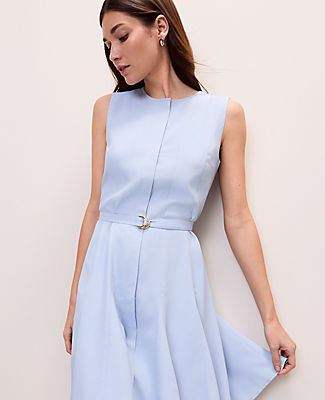 Ann Taylor Belted Crew Neck Flare Dress