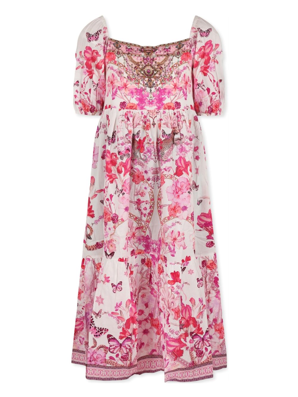 Puff-sleeve midi dress - White