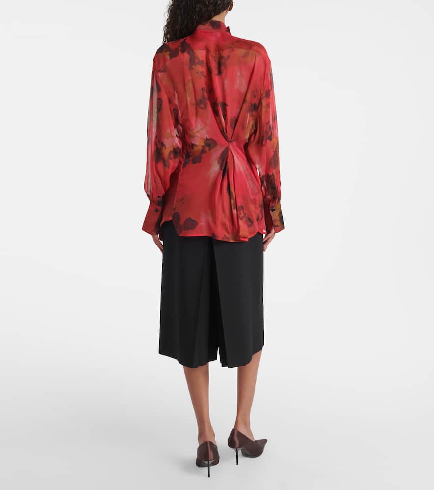 Draped printed silk blouse