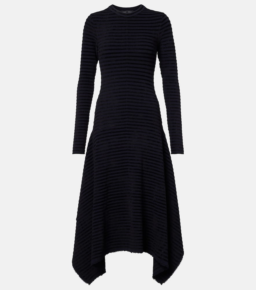 Striped knitted asymmetric midi dress