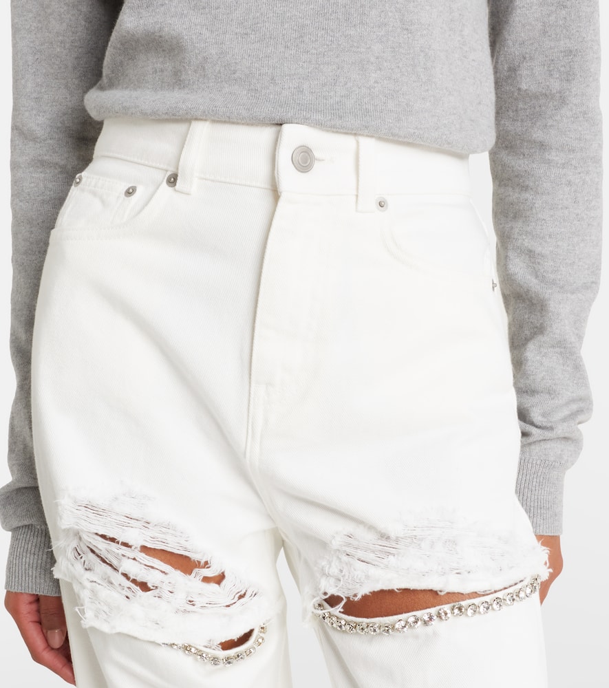Distressed embellished wide-leg jeans