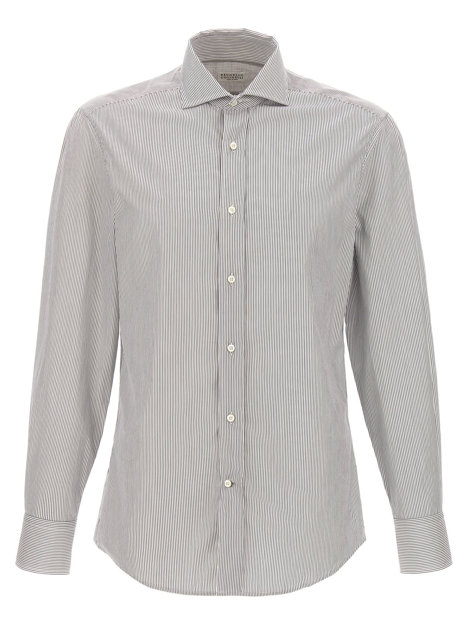 Striped long-sleeve cotton shirt - White