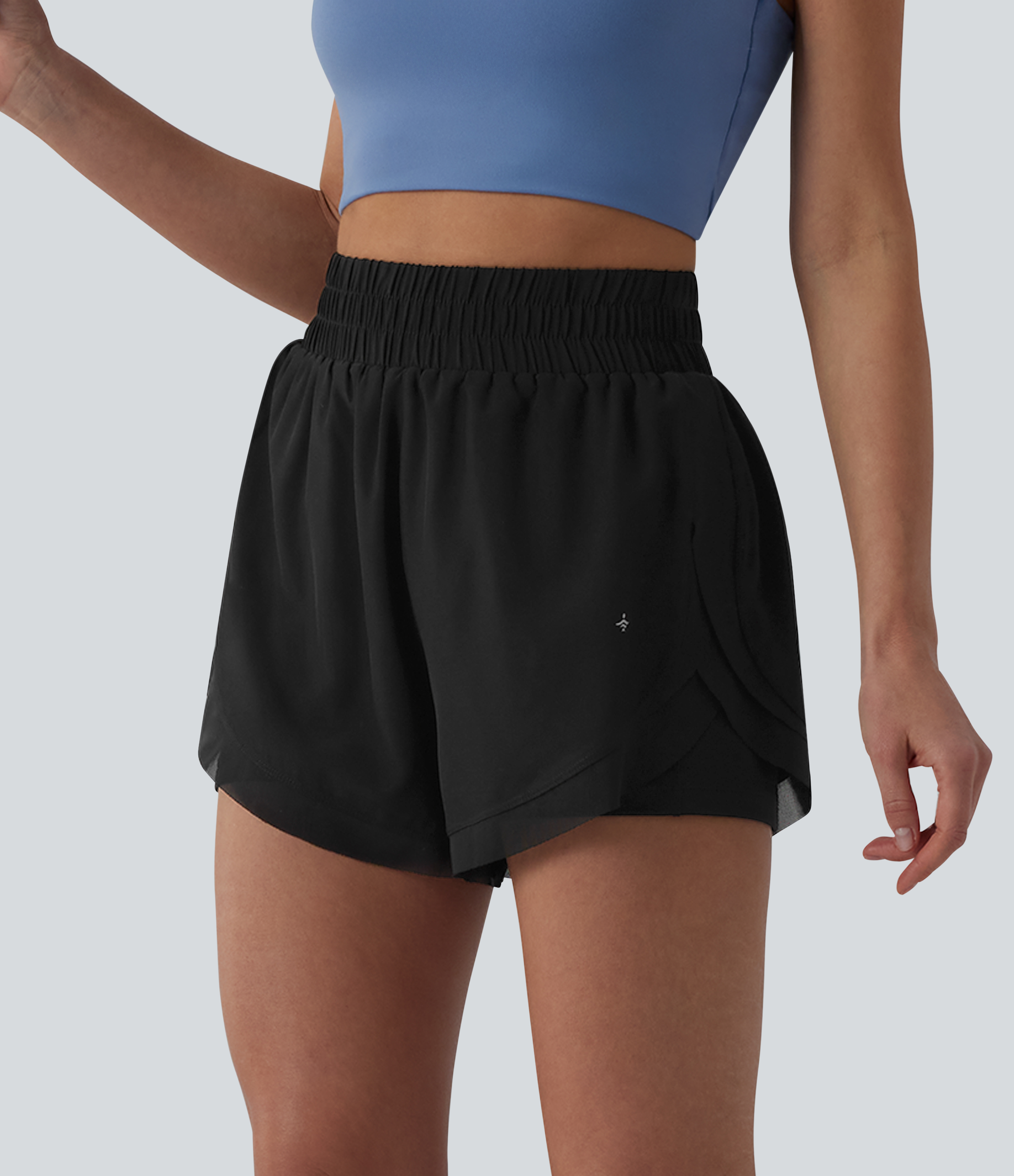 Halara High Waisted Contrast Mesh 2-in-1 Running Shorts with Pockets - Black