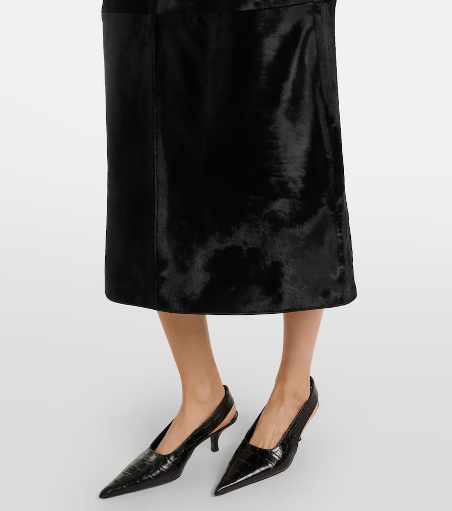 Toteme Paneled calf hair midi skirt