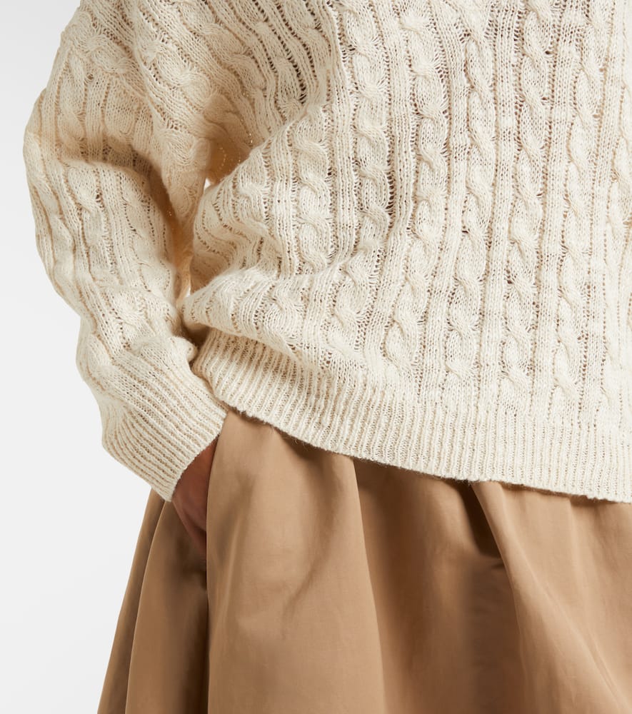 Cable-knit sequined hemp, silk, and cotton sweater