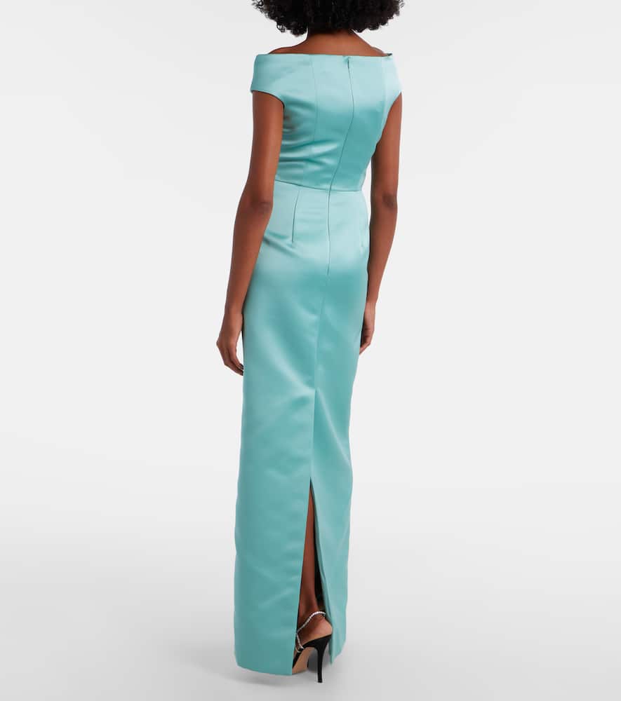 Floral off-shoulder duchesse satin gown