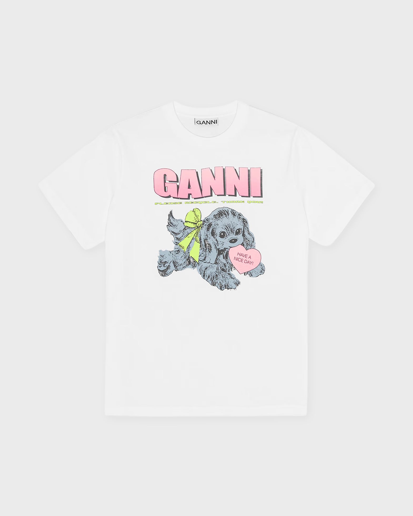 Ganni T-shirt Basic Cotton Jersey Neon Puppy White