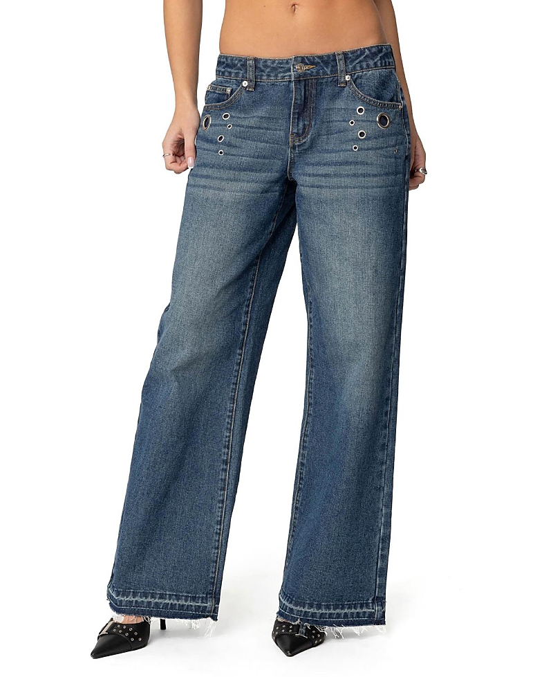 Davis Grommet Low Rise Jeans in Blue Wash