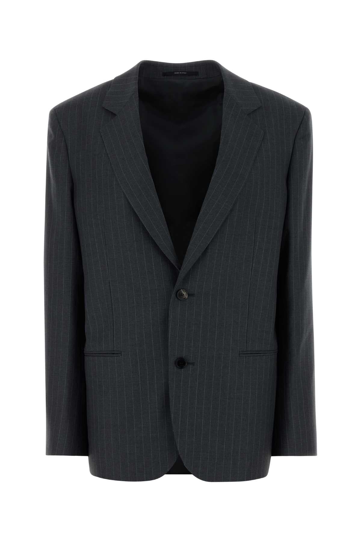 Pinstriped Wool Blazer — Gray