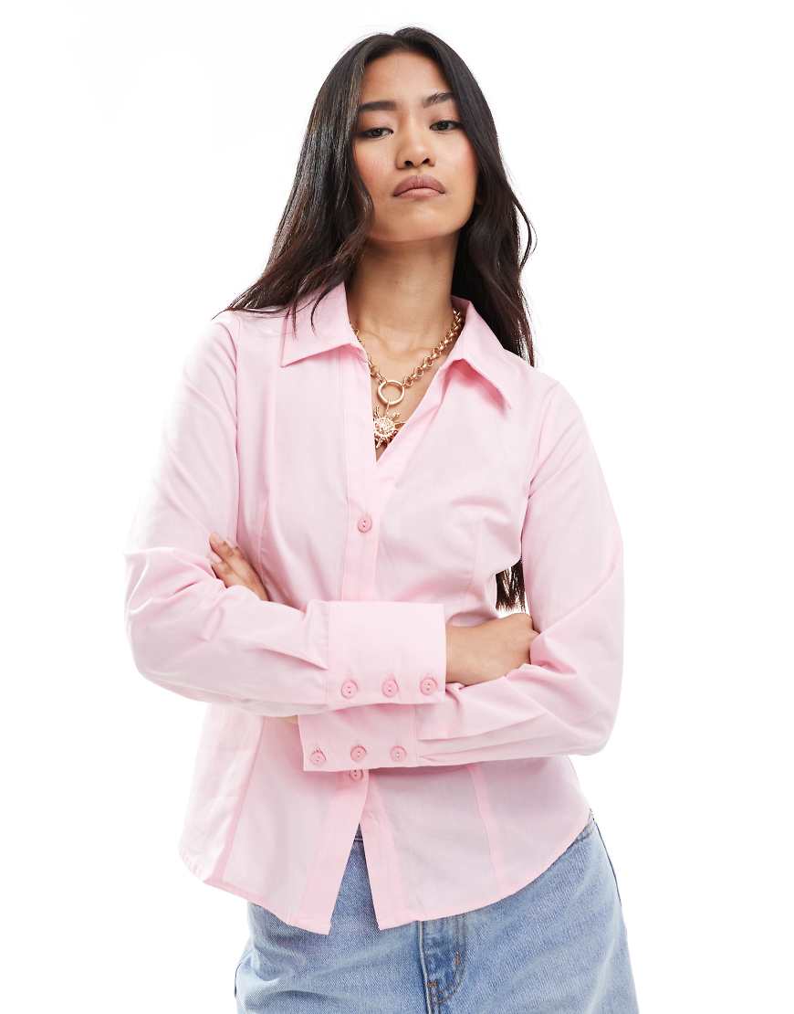 Poplin fitted shirt in pink