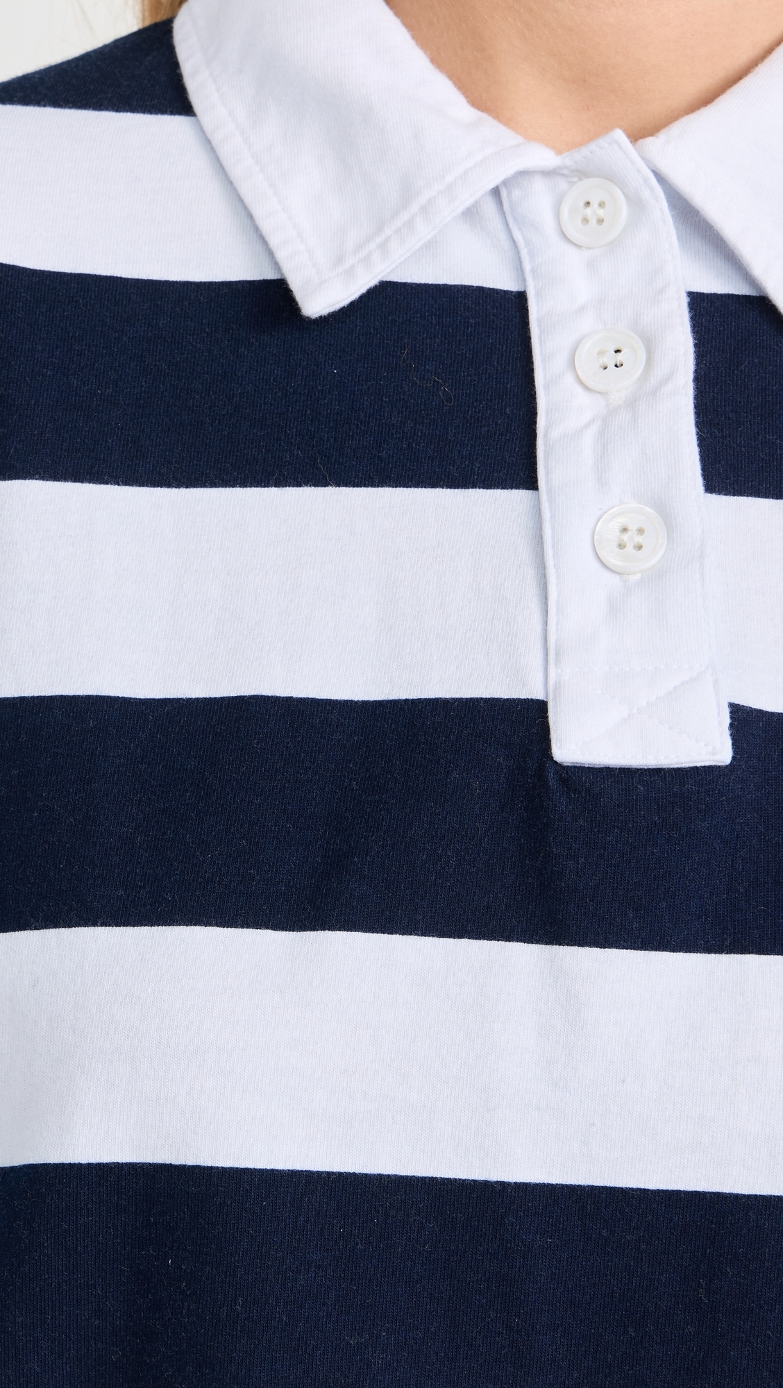 Navy Rugby Stripe Short Sleeve Boxy Polo White