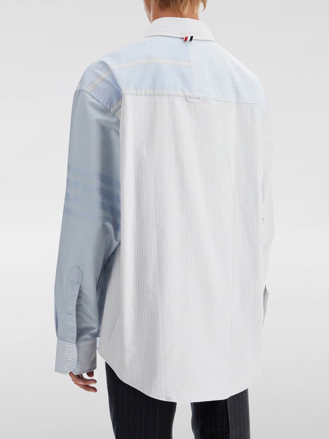 Striped patchwork cotton shirt - Blue