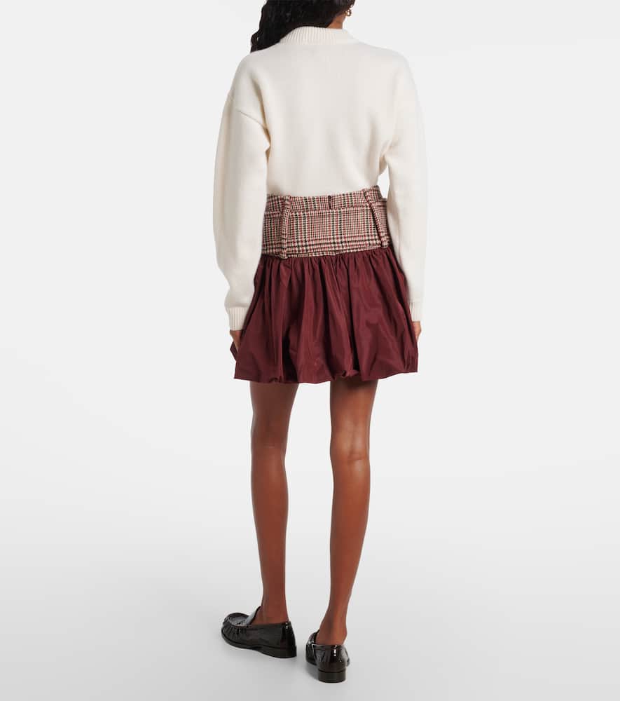 Checked ruched virgin wool miniskirt