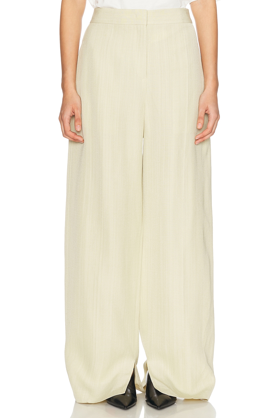Jil Sander Wide Leg Trouser in Lemon Green - Beige.  40 also in 34