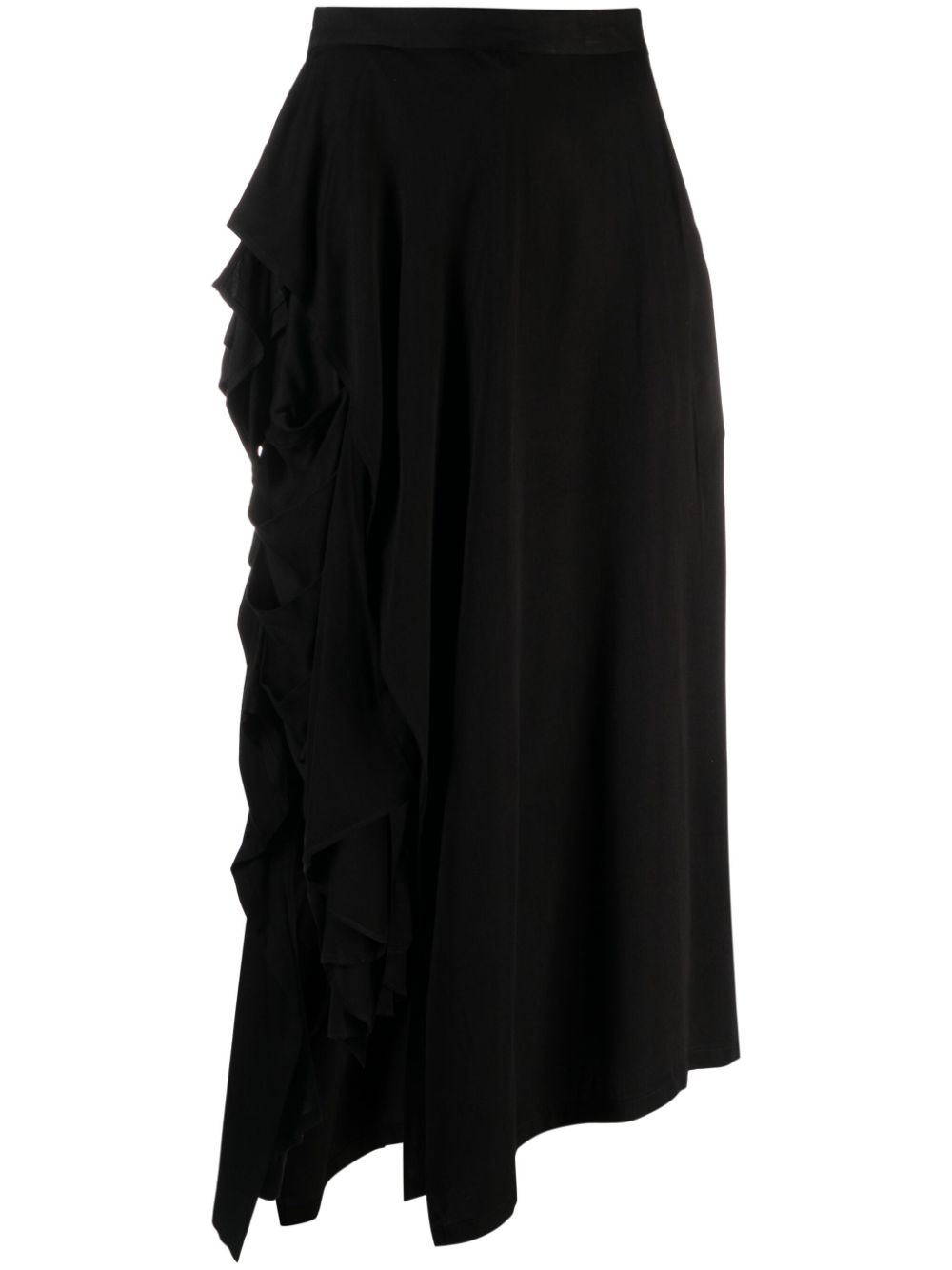 Ruffled-detail asymmetric maxi skirt - Black