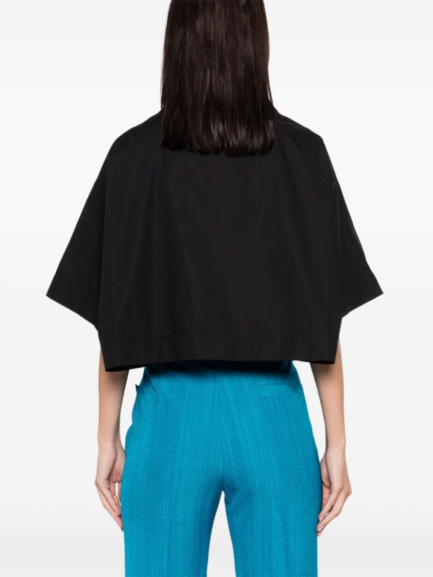 Wave-appliqué cropped shirt - Black