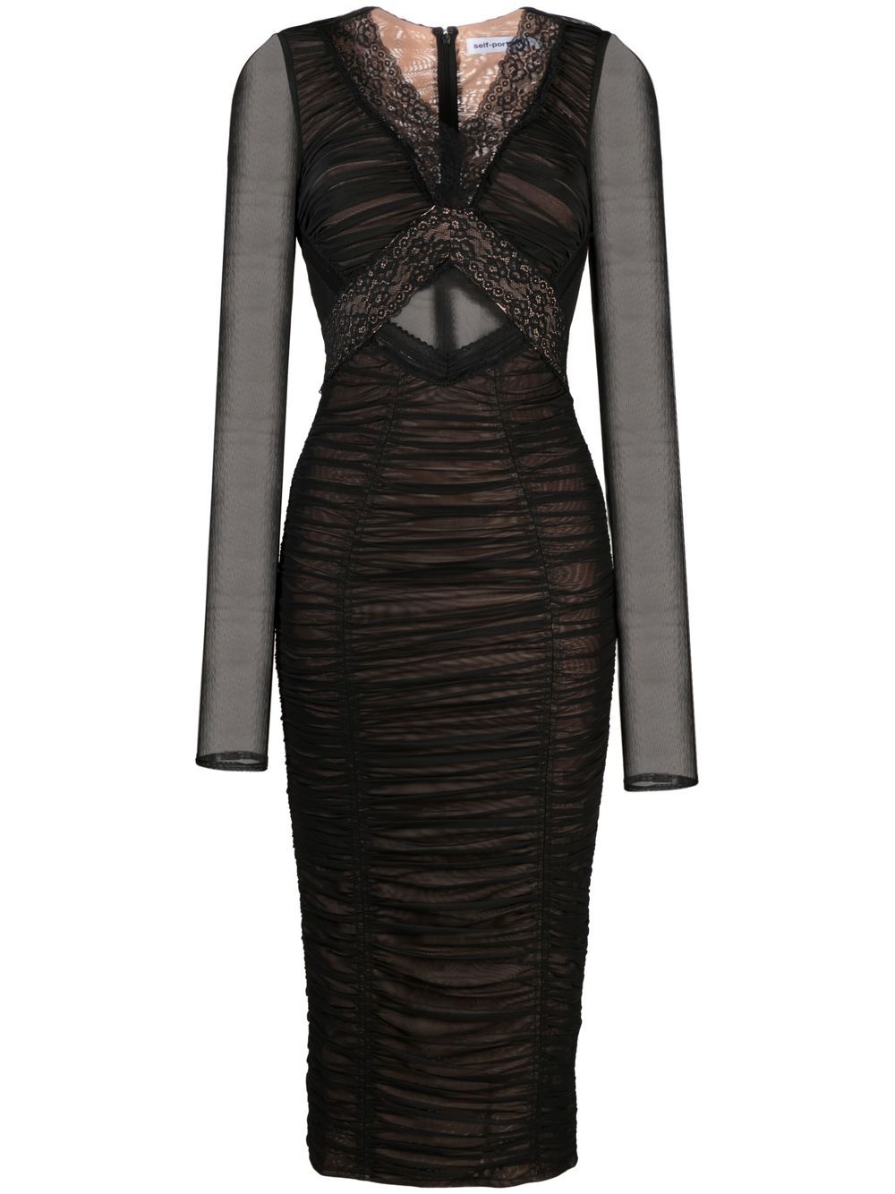 Ruched lace-trim dress - Black