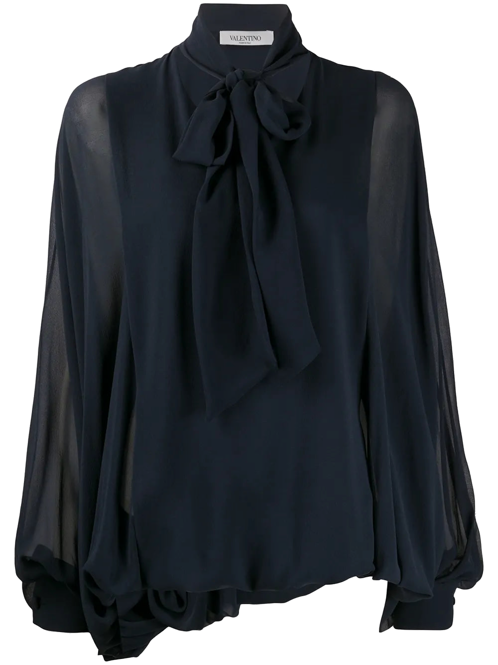 Pussybow Pouf Sleeve Blouse — Navy