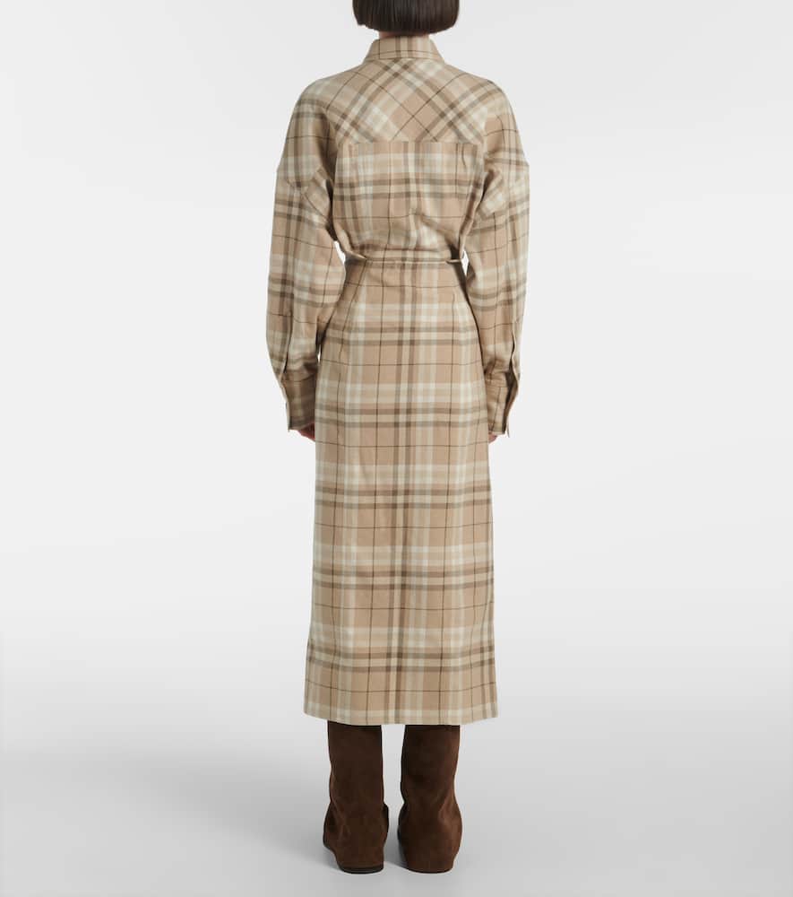 Checked cotton-blend shirt dress