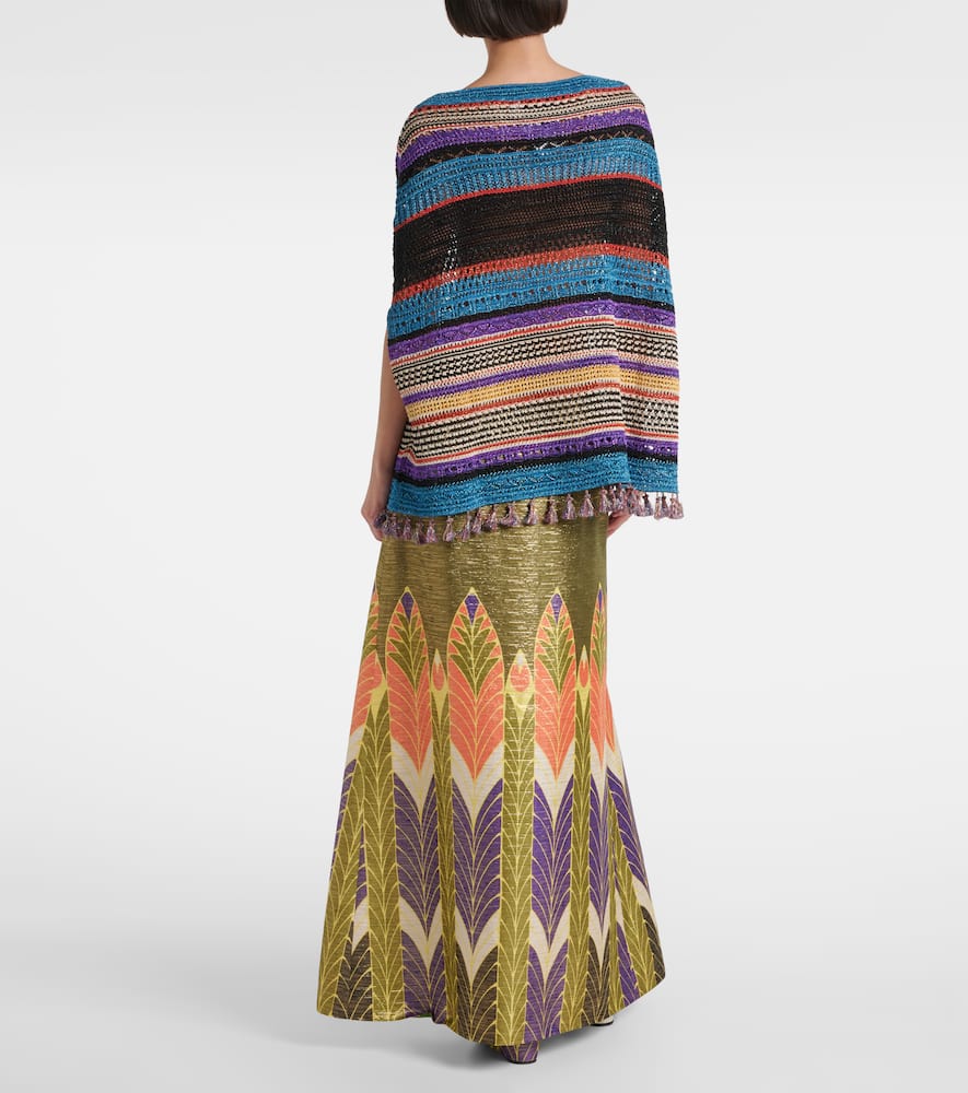 Crochet striped lamé poncho