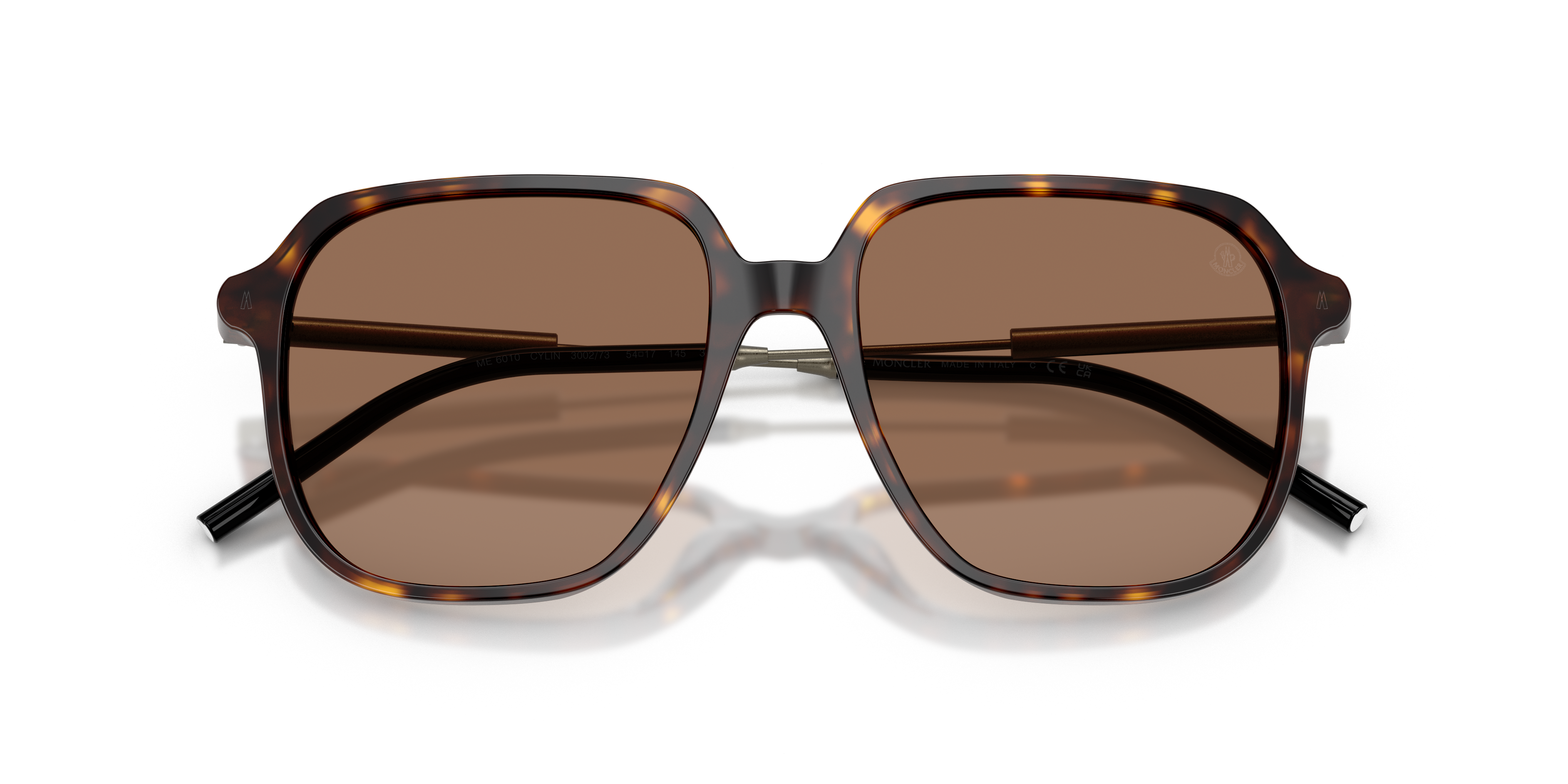 Moncler Uniseks Moncler ME6010 CYLIN 300273 Zonnebrillen Acetaat Schildpad Bruin Piloot Normaa