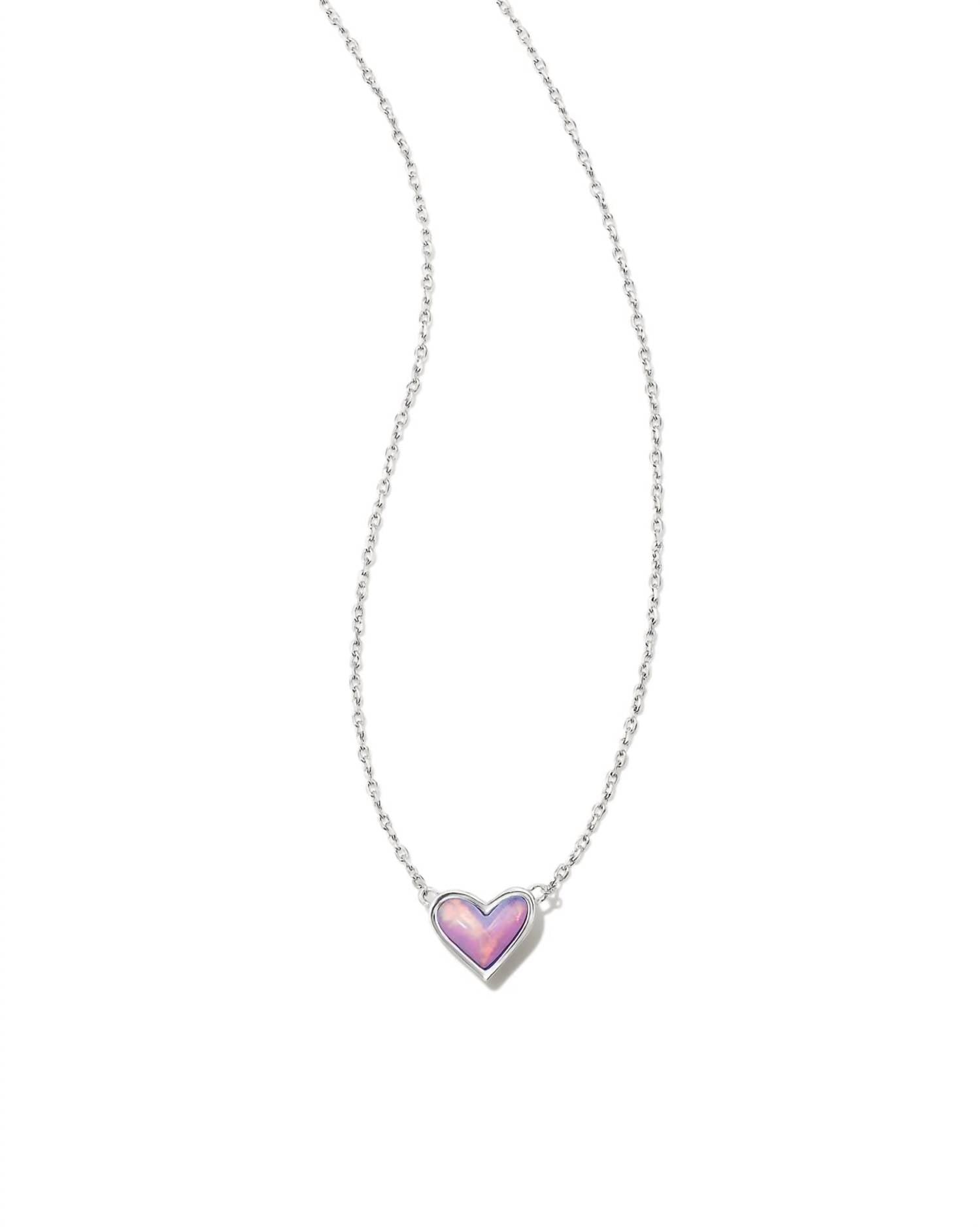 Women's Framed Ari Heart Short Pendant Necklace In Silver Lilac Opalescent Resin