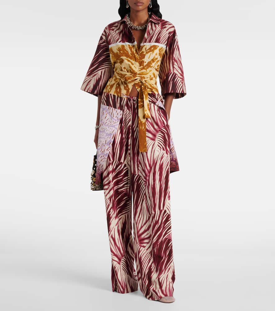 Printed crêpe wide-leg pants