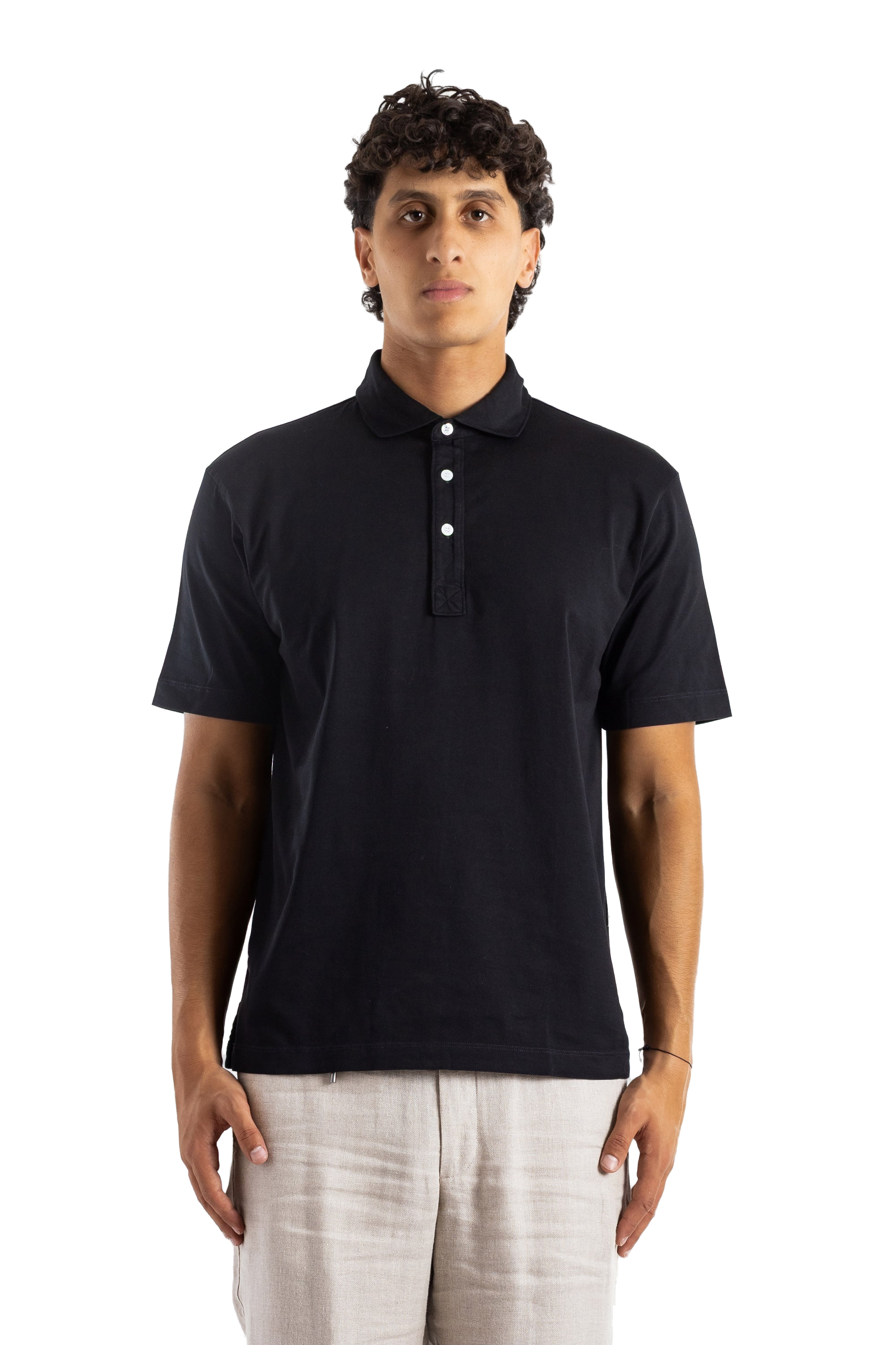 Pima Cotton Short-Sleeved Polo Shirt — Black
