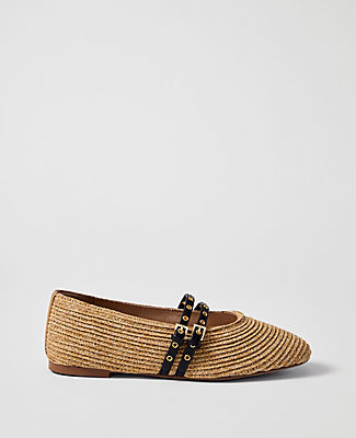 Ann Taylor Weekend Studded Straw Mary Jane Flat