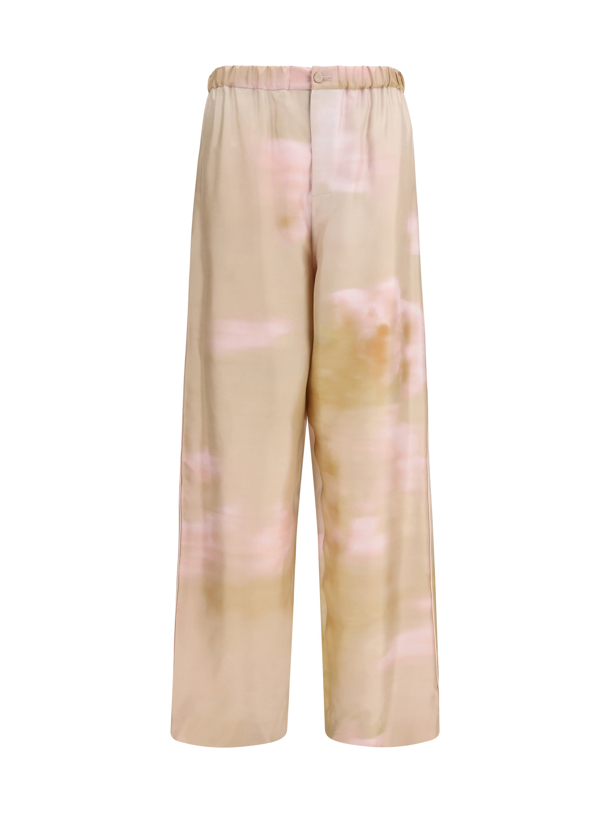 Printed Silk Twill Trousers — Beige