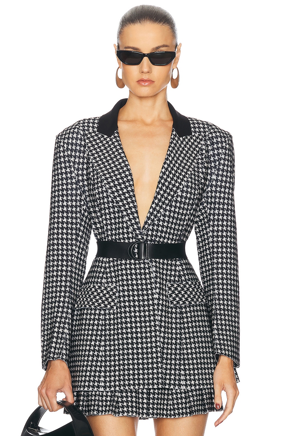 Norma Kamali Single Breasted Boy Fit Riding Jacket in Large Houndstooth & Black - Black. S also in