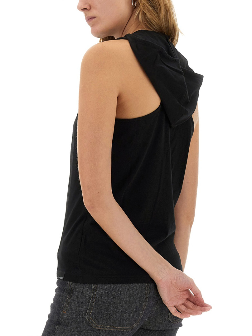Black Solid Hood Top