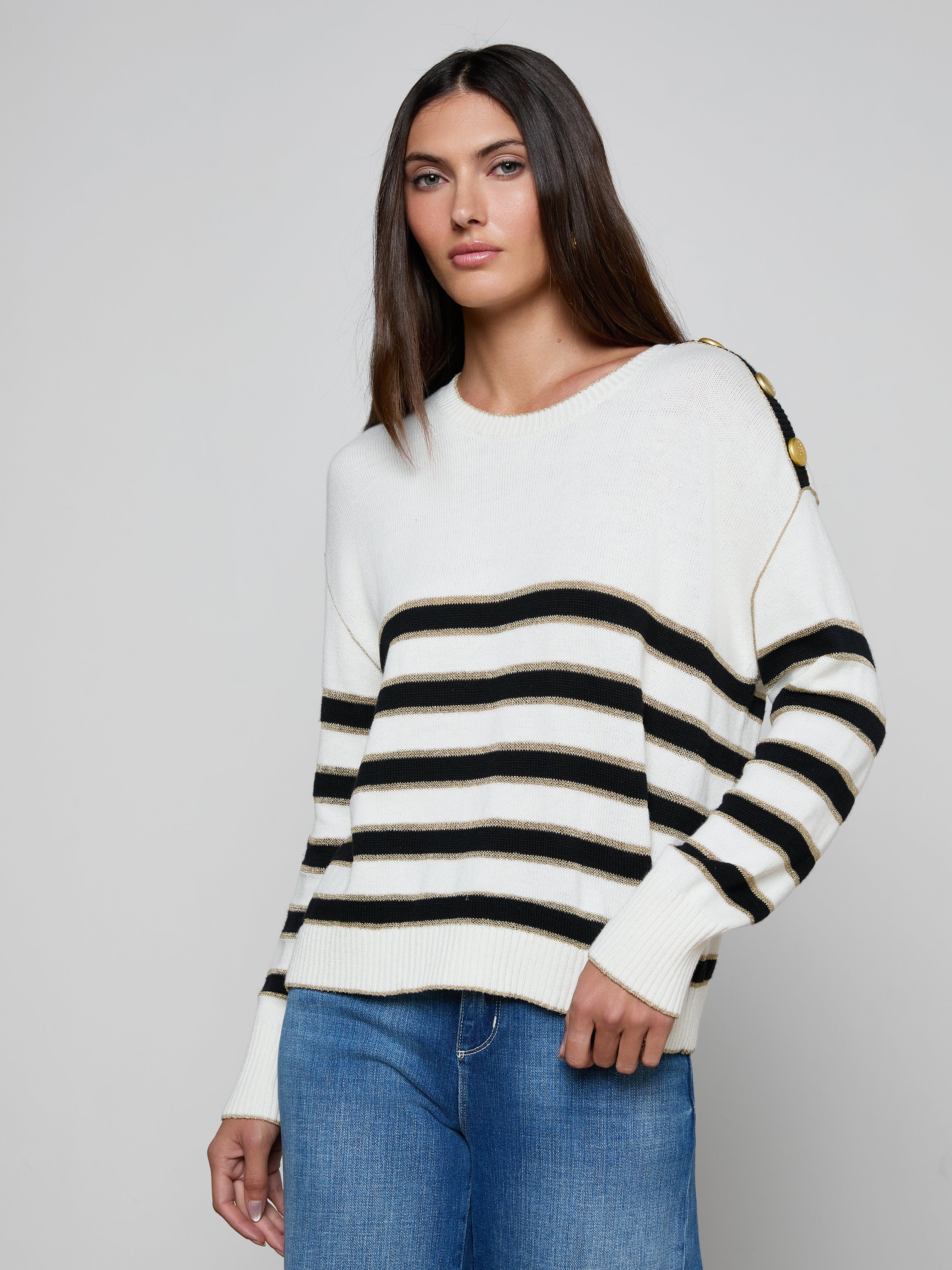 Bishop Striped Sweater In Ivory/black/gold Stripe
