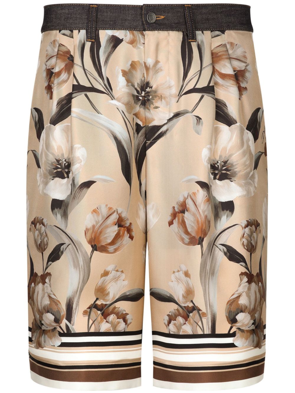 Floral-print panelled denim shorts - Neutrals