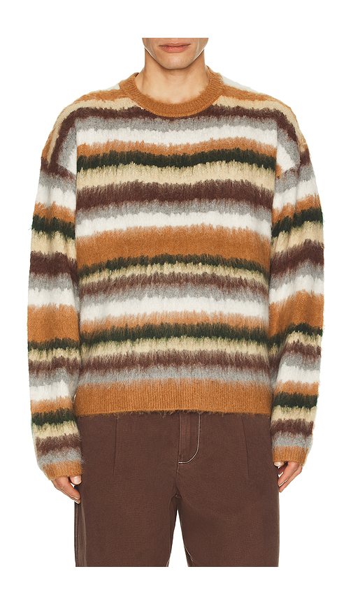 Bound Alpaca Brushed Stripe Sweater in Brown. XL/1X. Also in L