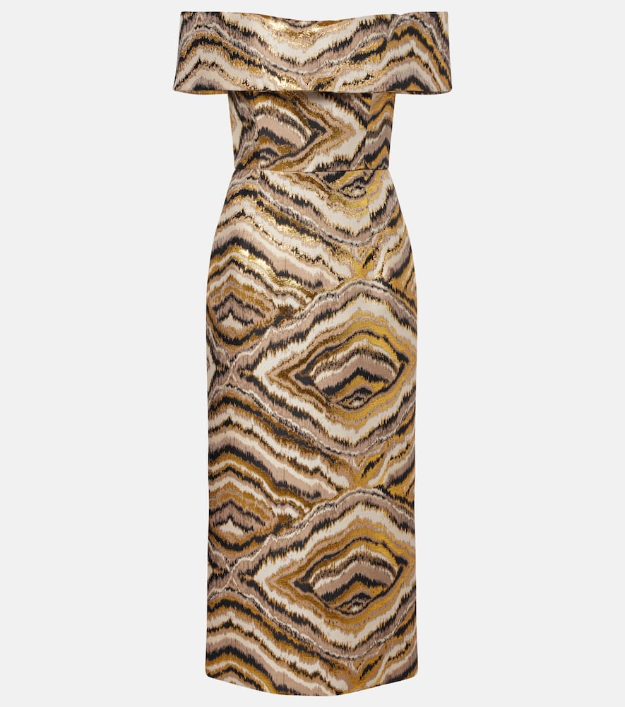 Gloria off-shoulder jacquard midi dress