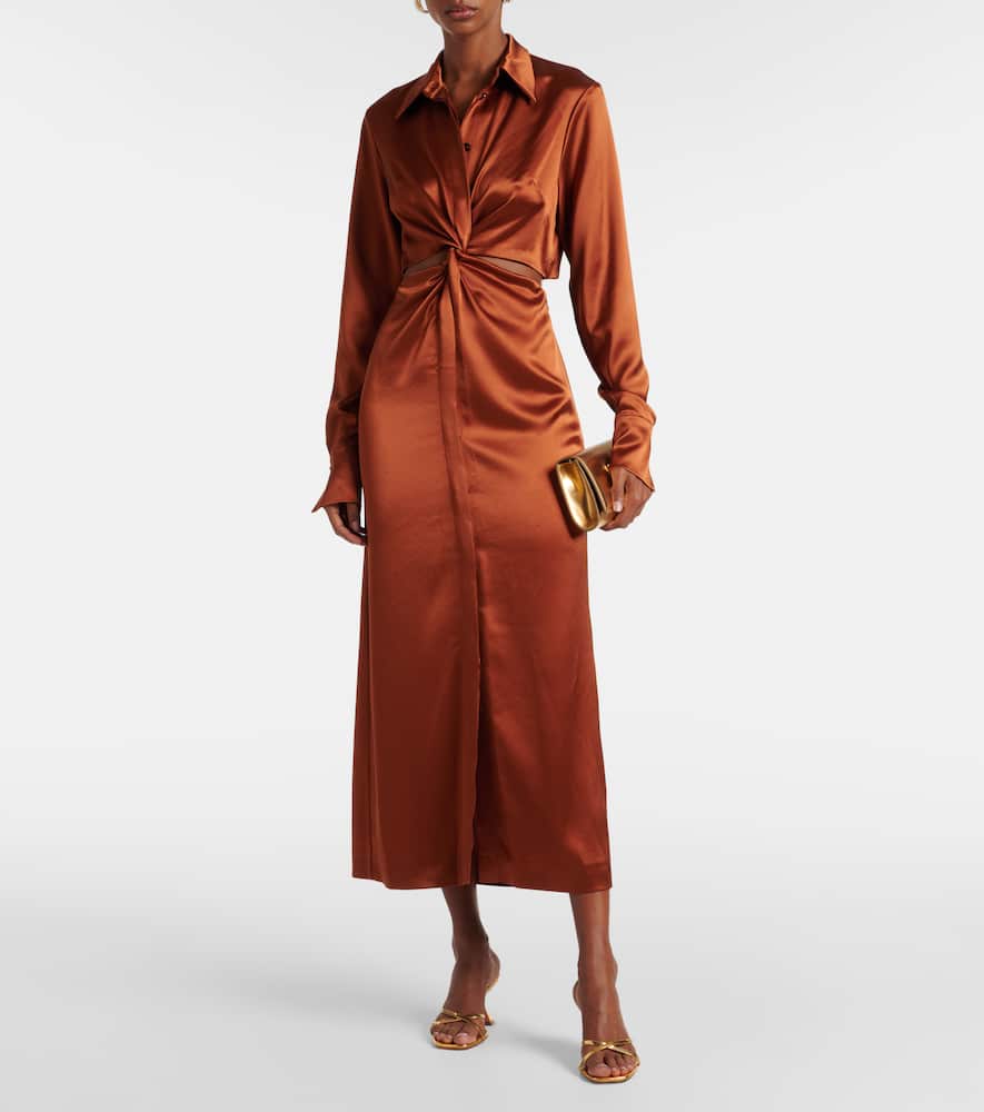 Hock gathered satin midi dress