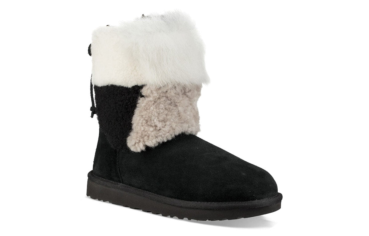 (WMNS) Classic Short Patchwork Fluff Stay Warm Cozy Fleece Lined Black
