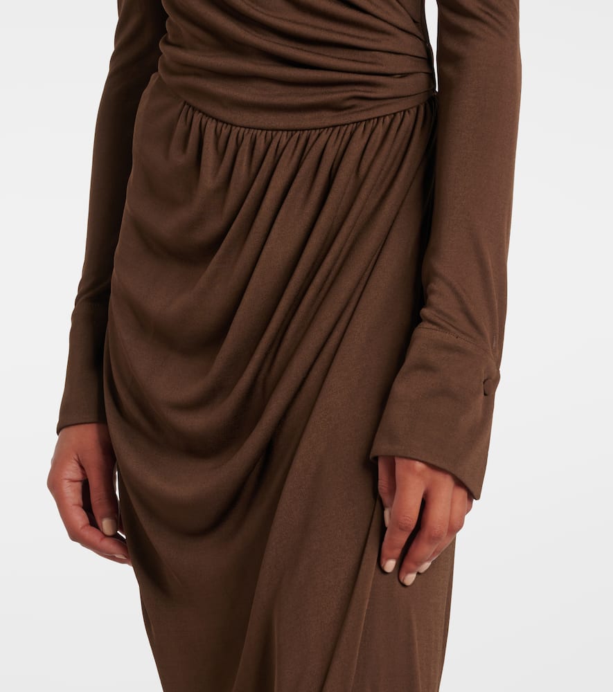 Off-shoulder jersey gown