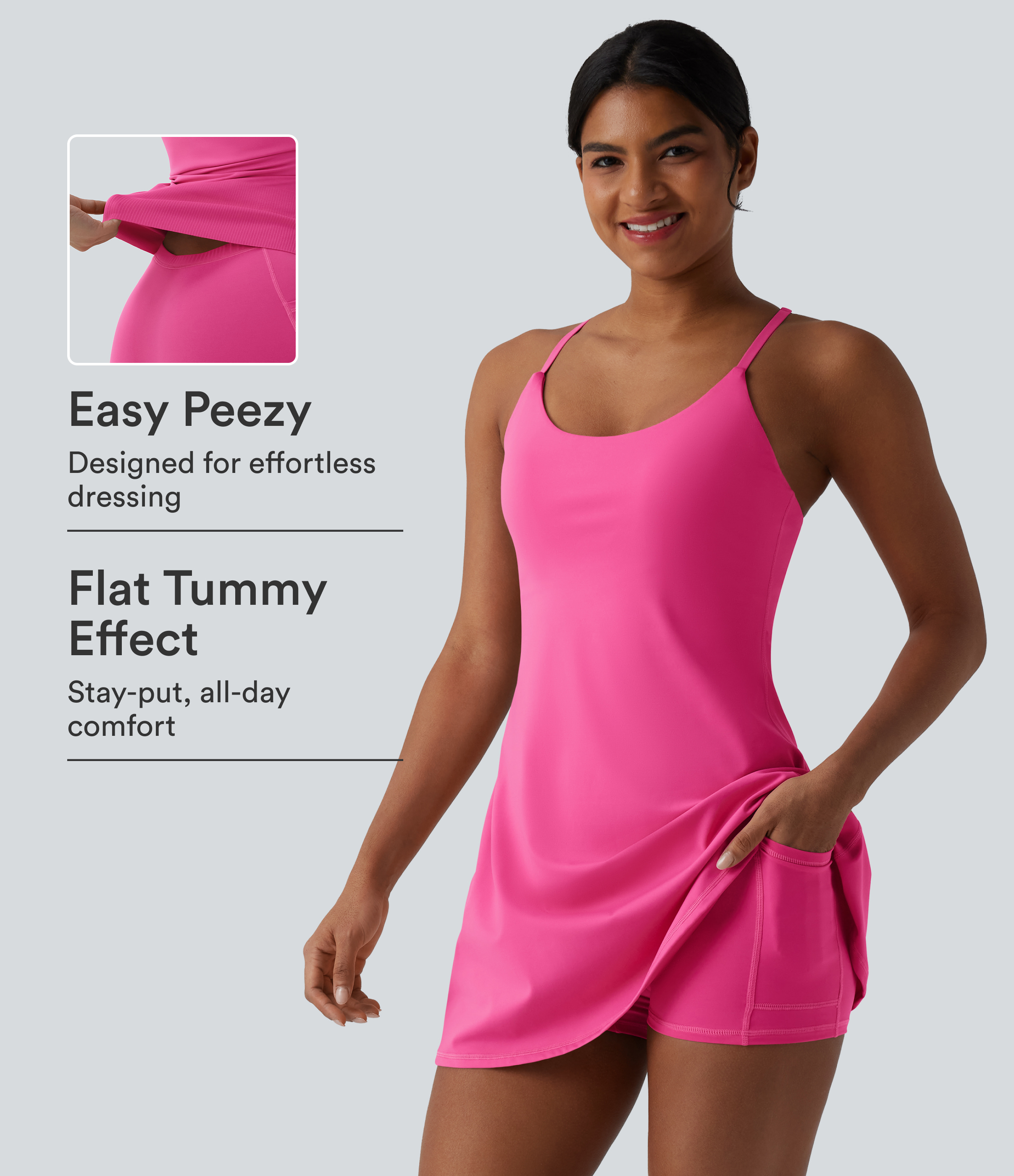 Softlyzero™ Plush Tummy Control Active Dress with Pockets-Easy Peezy Edition Workout Dress - Fuchsia Purple
