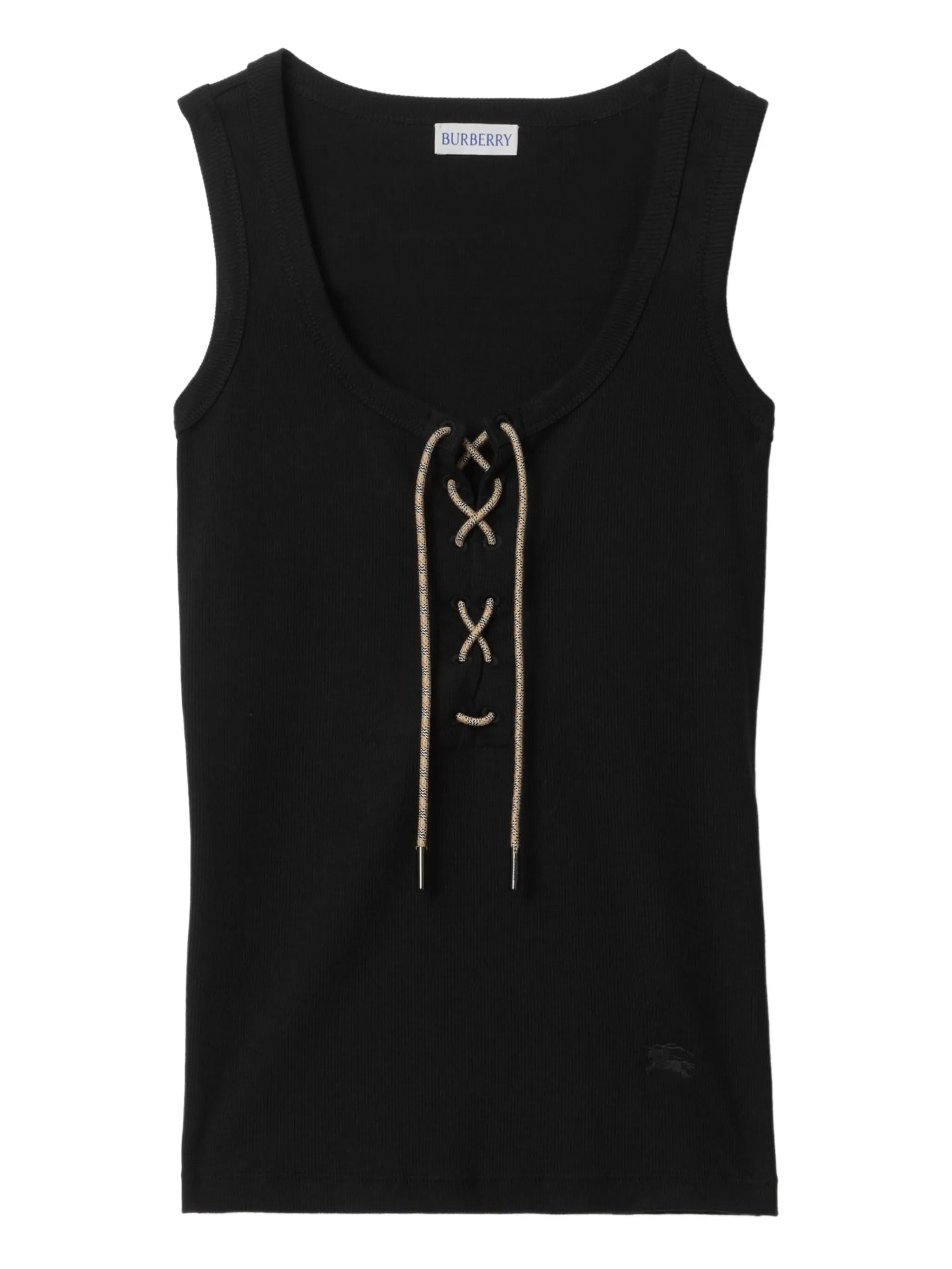 Ribbed Tank Top with Adjustable Drawstring and Embroidered Equestrian Knight Hem