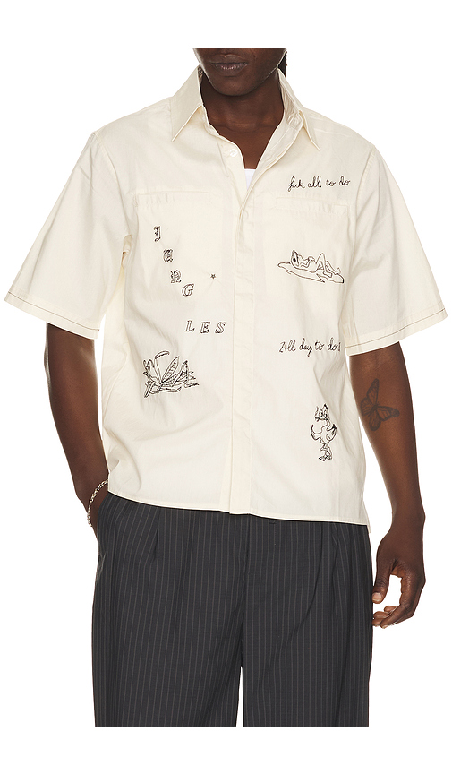 Jungles Fuck All Button Up Shirt in Cream. L. Also in M, S, XL/1X