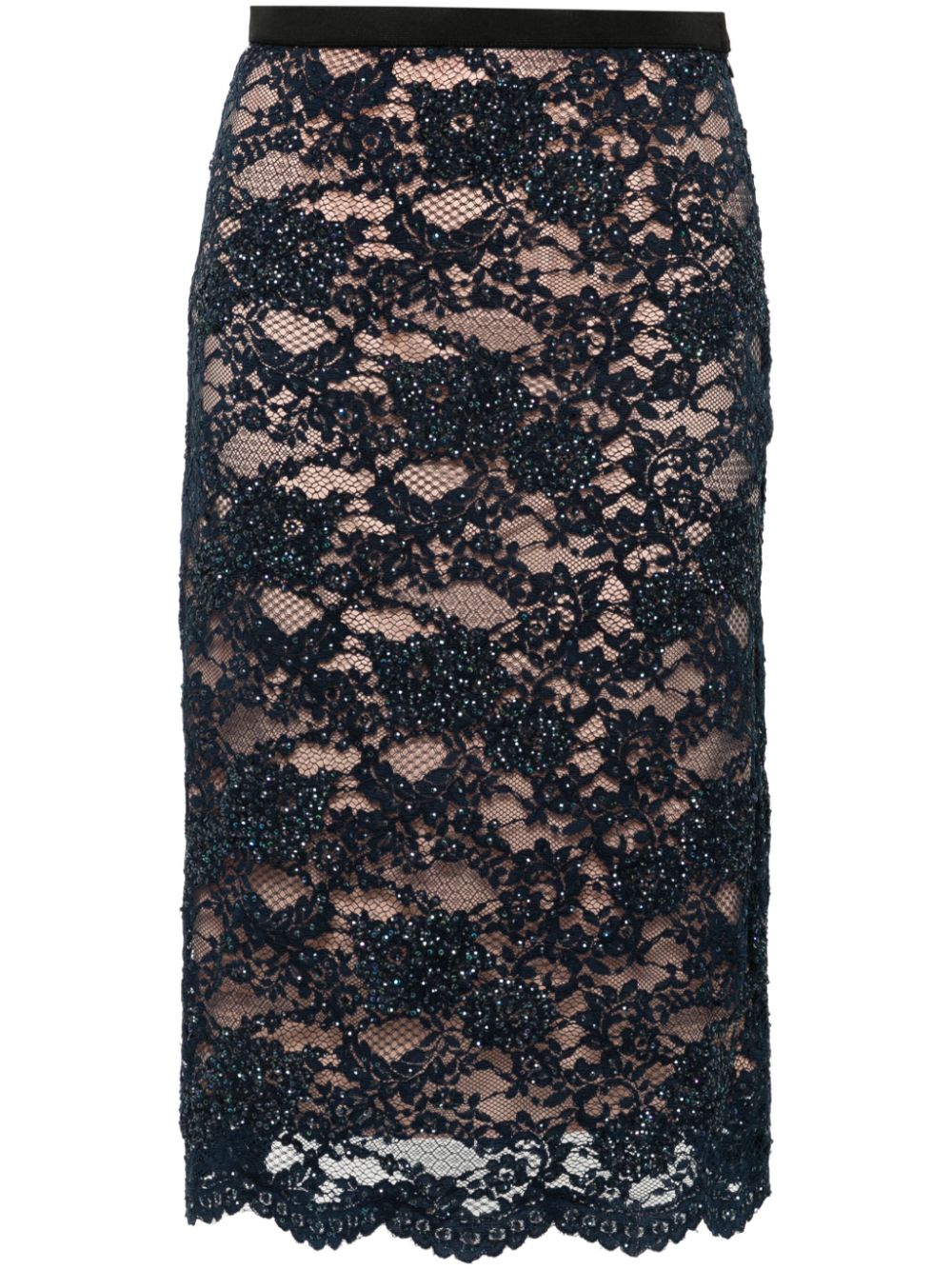 Sequin-embellished lace midi skirt - Blue