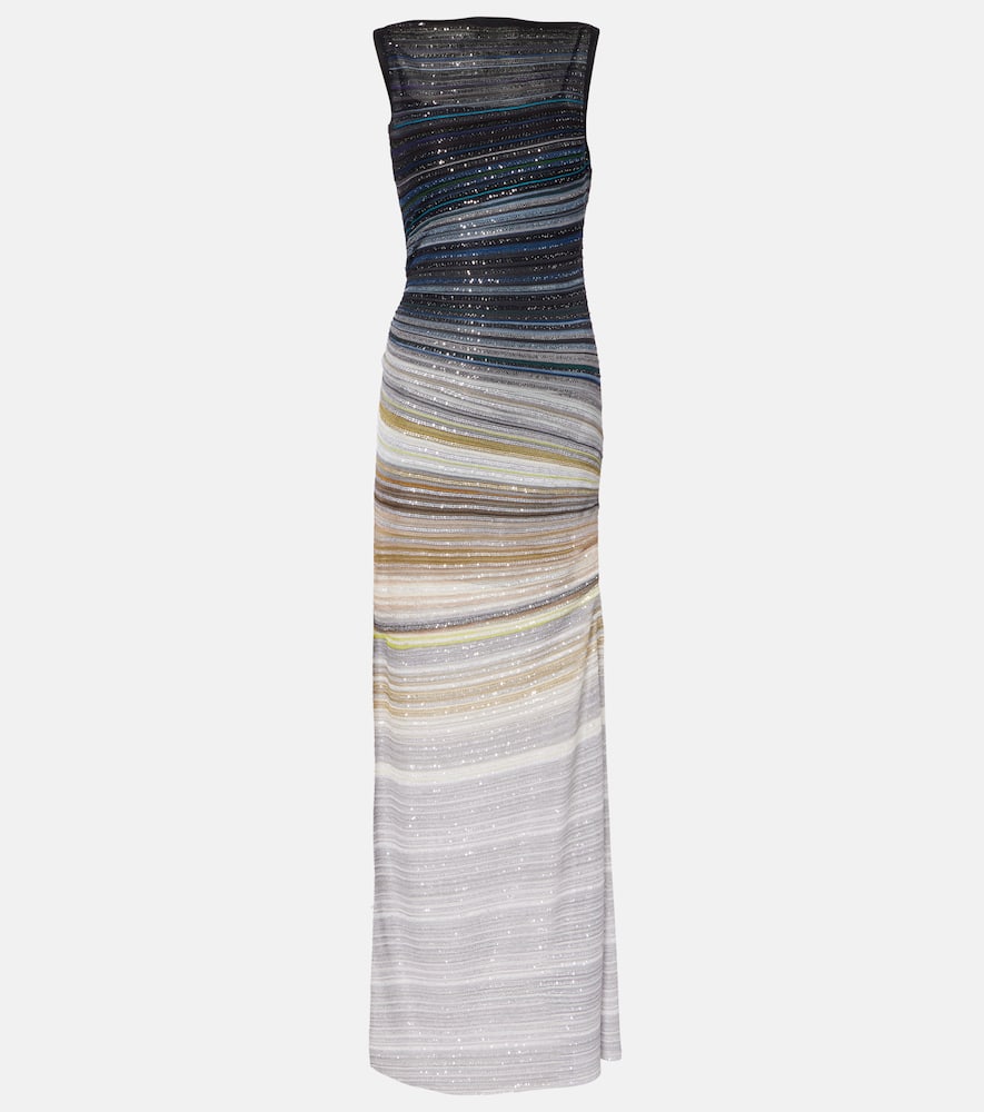 Sequined striped lamé maxi dress
