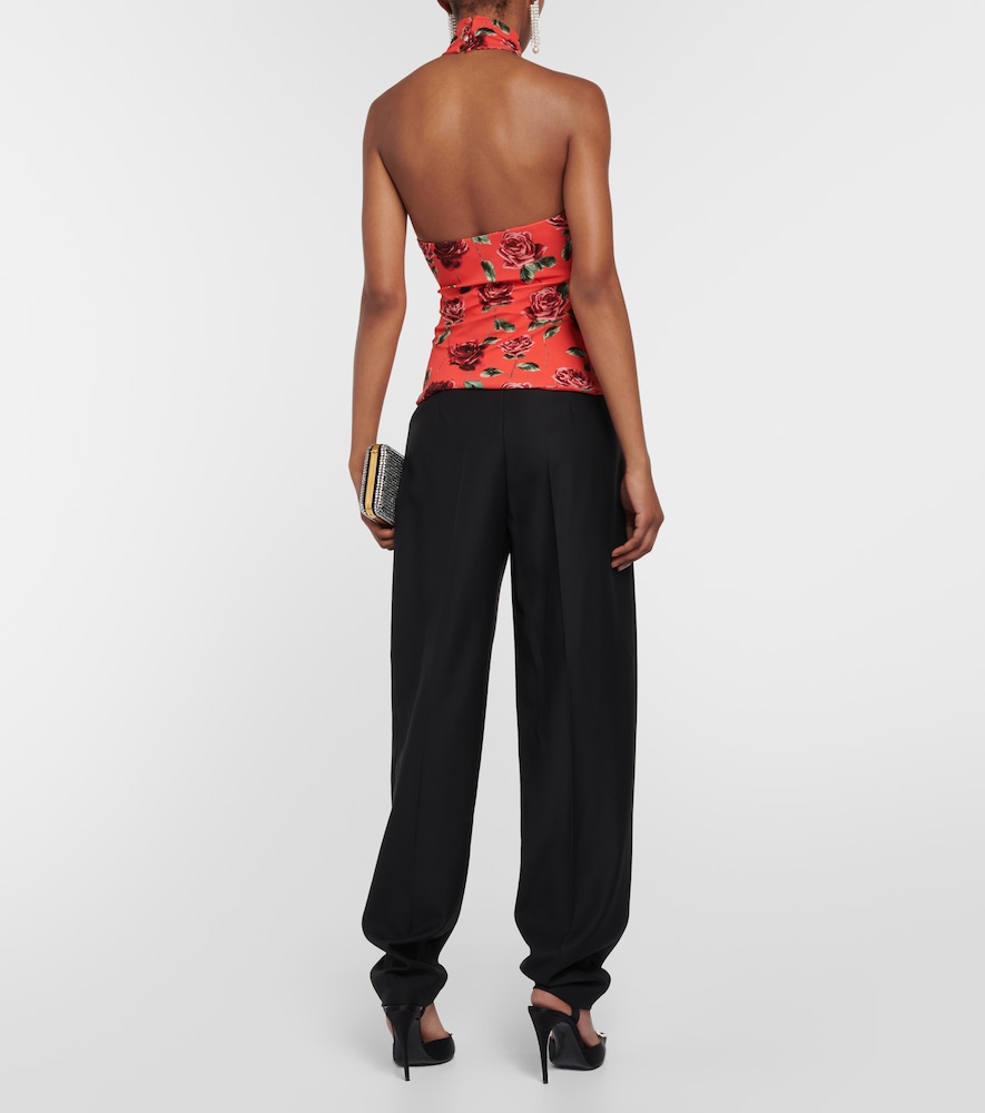 Floral-appliqué cutout halterneck top